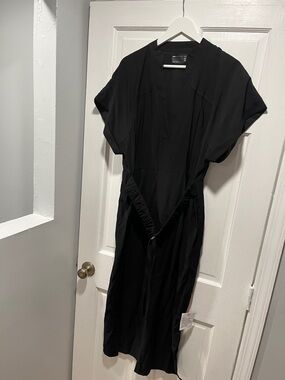 ASOS Design Black Women's Midi Dress with V-Neck and Gathered Waist